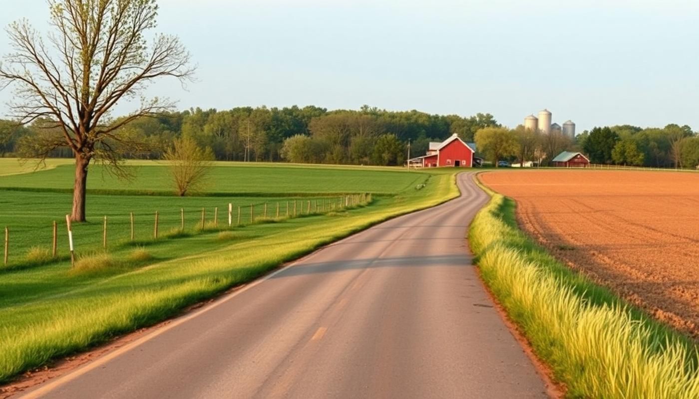Rural western Kentucky farmland and country road in the Owensboro service area